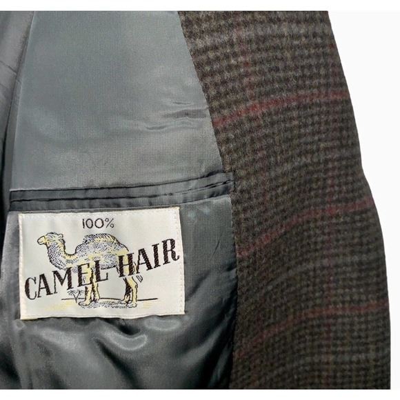 VTG Harry Lebow Camel Hair Houndstooth Plaid Sport Coat Mens 40L Jacket - Picture 6 of 11